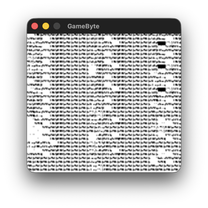 The GameByte emulator window. The graphics are rendering, but are extremely garbled.